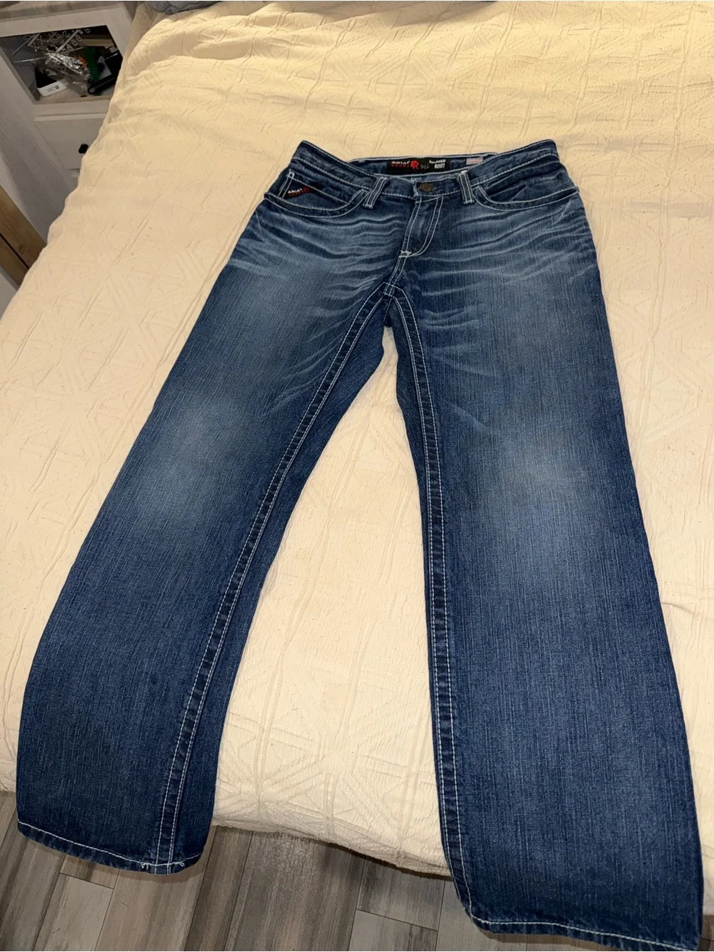 Ariat Men's Dark Blue Boot Cut Jeans with Embroidered Back Pockets